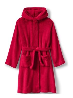 Lands’ End Girls Pink Fleece Robe Size 12 Hooded Plush Cozy Belted